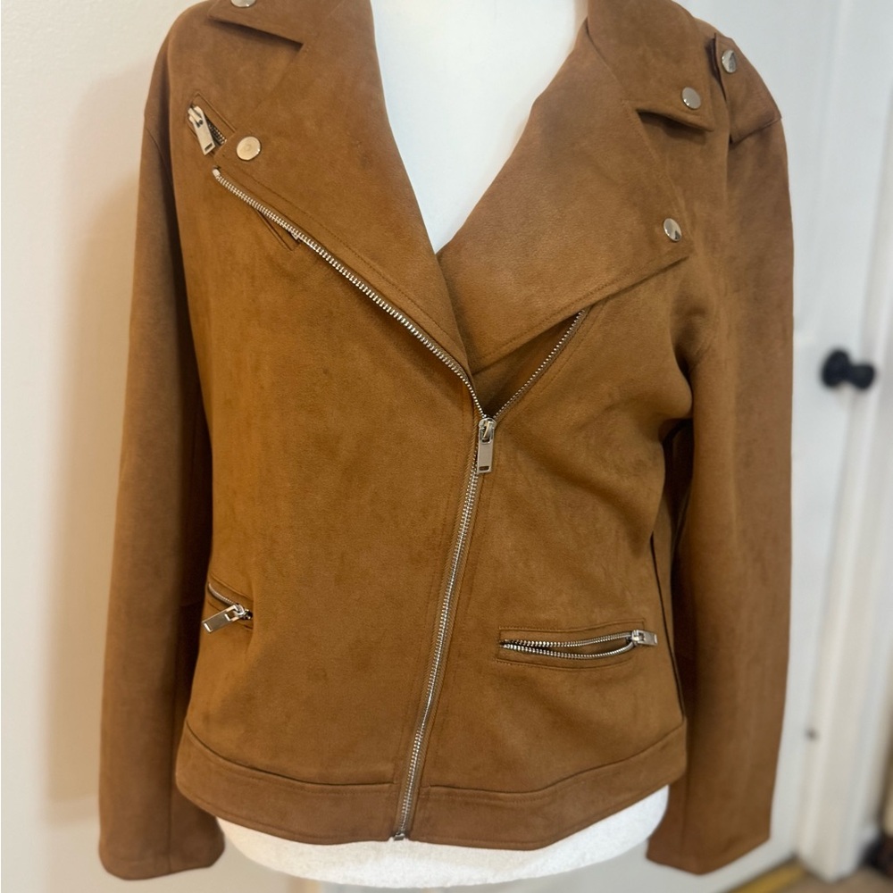 Faux Suede Moto Jacket - Brown - Picture 5 of 6